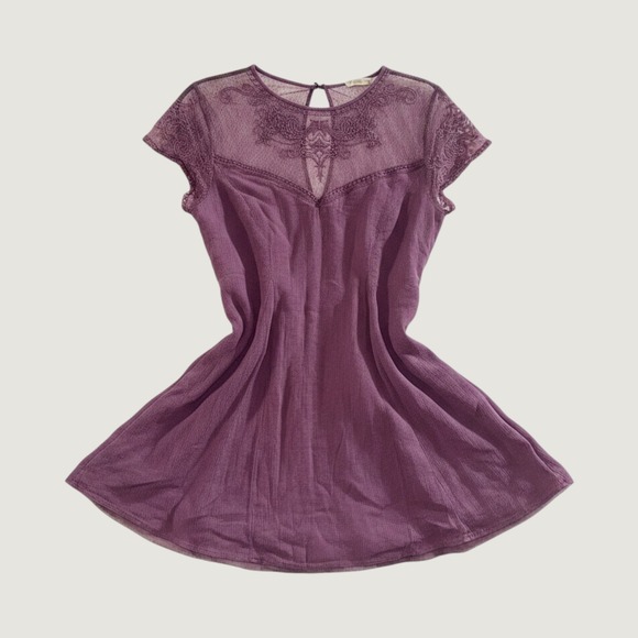 Altar'd State Dresses & Skirts - Altar'd State Faith Mesh Embroidered Mini Dress Plum Purple Boho Short Sleeve L